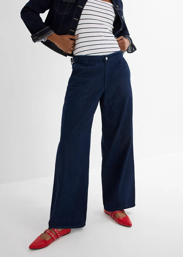 Wide leg jeans, mid waist • donkerblauw denim • product-page.page-title-suffix