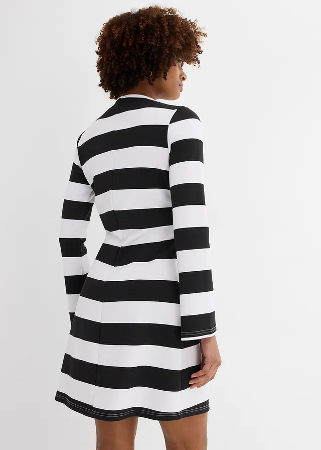 Jersey jurk met opstaande kraag • zwart/wit gestreept • product-page.page-title-suffix