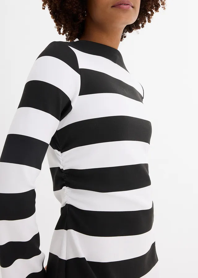 Jersey jurk met opstaande kraag • zwart/wit gestreept • product-page.page-title-suffix