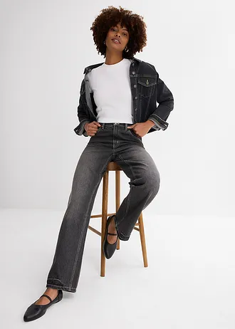 Loose Straight farmer • fekete denim, használt hatású • bonprix áruház