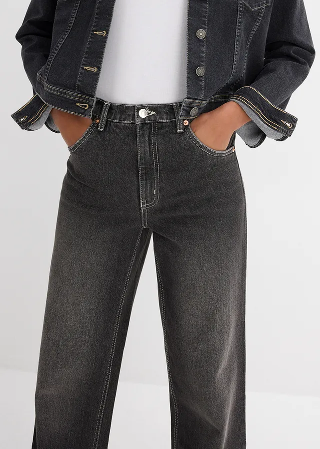 Wide leg jeans, high waist • zwart denim used • product-page.page-title-suffix