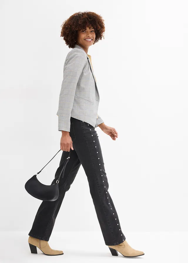 Straight Jeans Mid Waist, Stretch zwart denim used