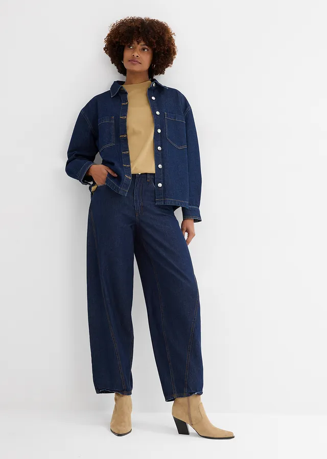 Balloon jeans, mid waist • donkerblauw denim ongewassen • product-page.page-title-suffix