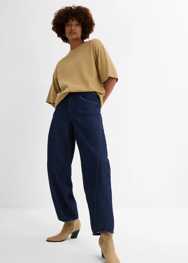 Balloon jeans, mid waist • donkerblauw denim ongewassen • product-page.page-title-suffix