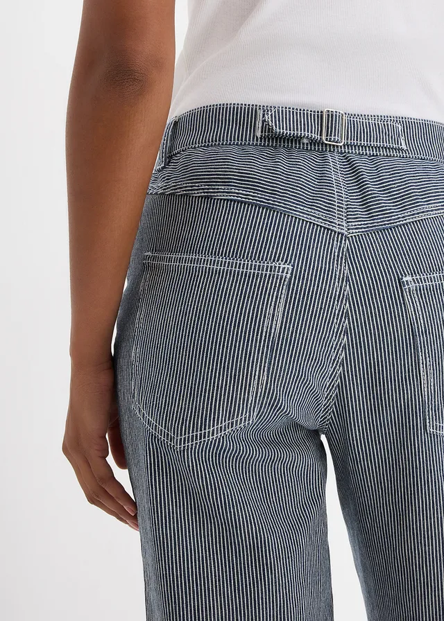 Jean droit loose, taille haute, rayé • bleu nuit denim-blanc rayé • product-page.page-title-suffix