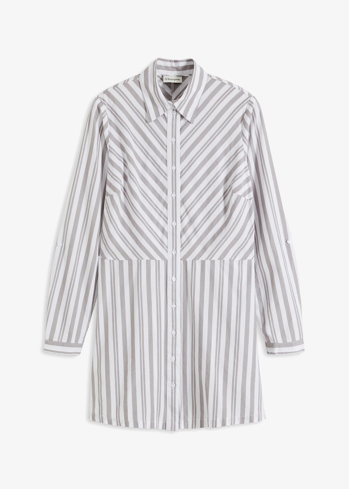 Lange blouse • grijs/wit • bonprix online shop