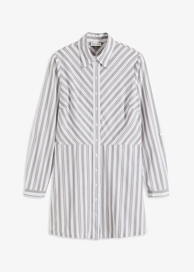 Lange blouse • grijs/wit • bonprix online shop