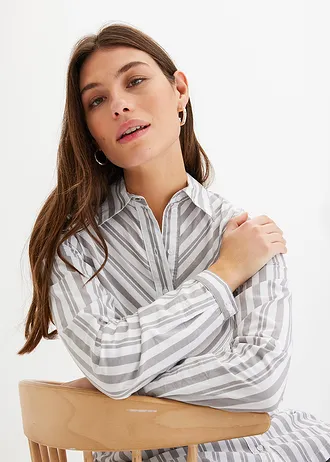 Lange blouse • grijs/wit • bonprix online shop