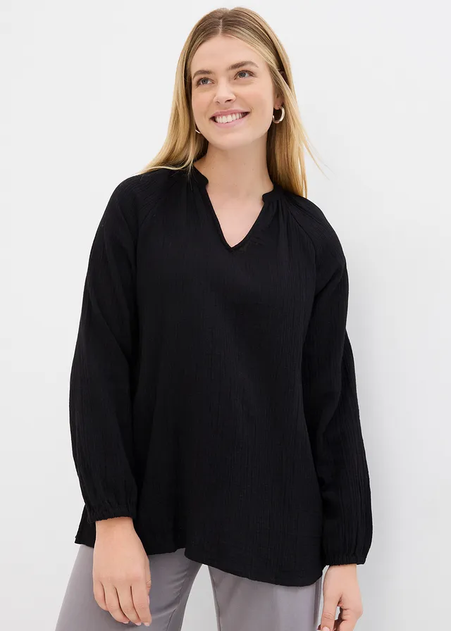 Lange tuniek van mousseline, Kleur: zwart