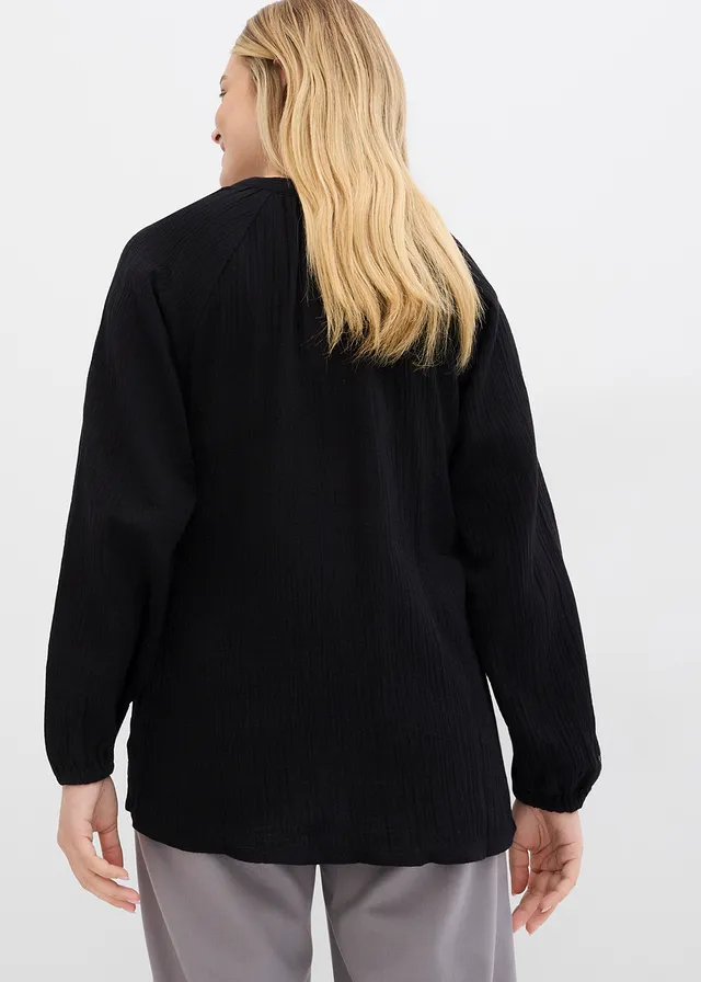 Lange tuniek van mousseline, Kleur: zwart