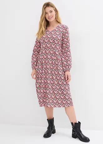 Midi jurk van katoen-jersey • aardbeirood gebloemd • bonprix online shop