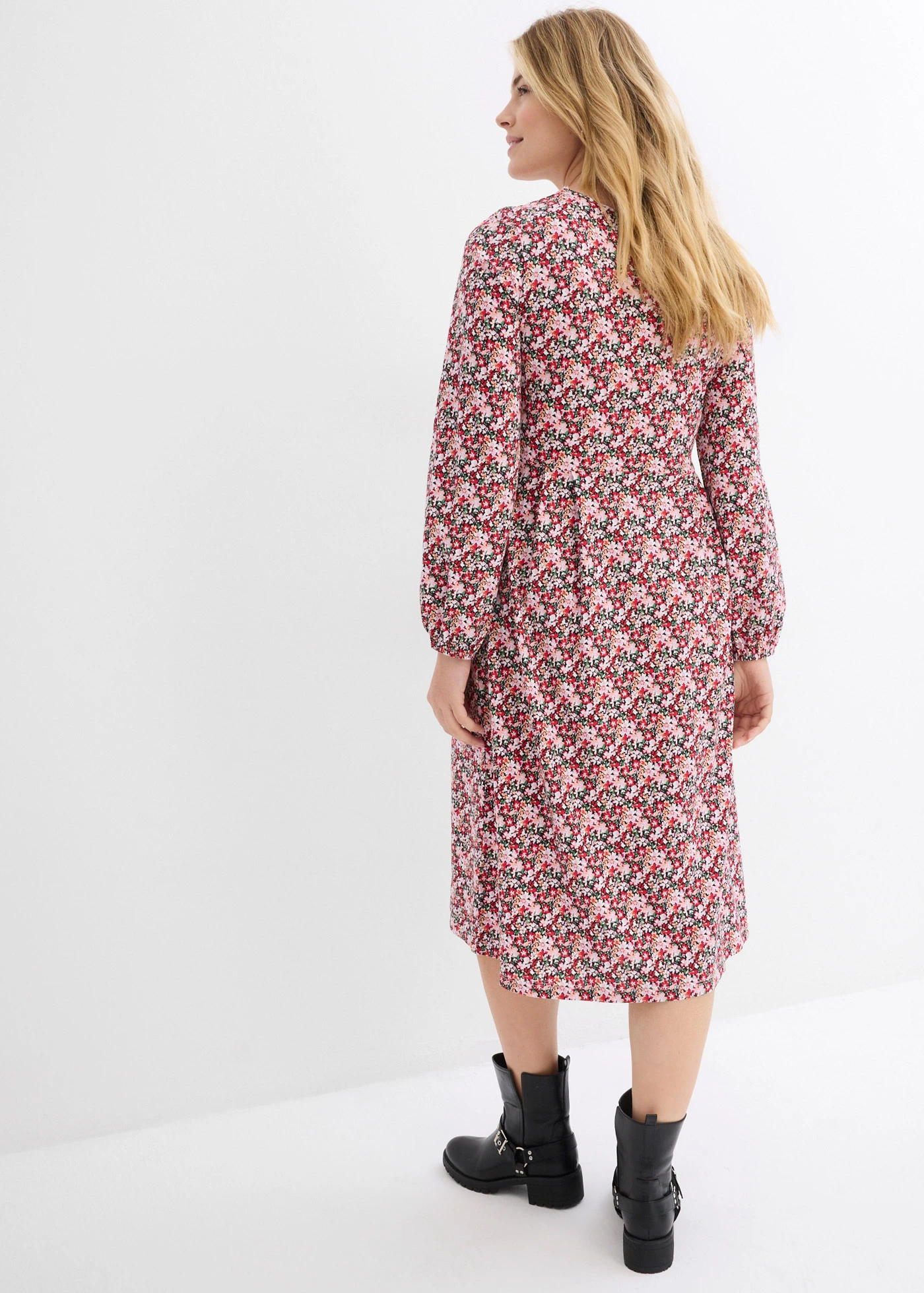 Midi jurk van katoen-jersey • aardbeirood gebloemd • bonprix online shop