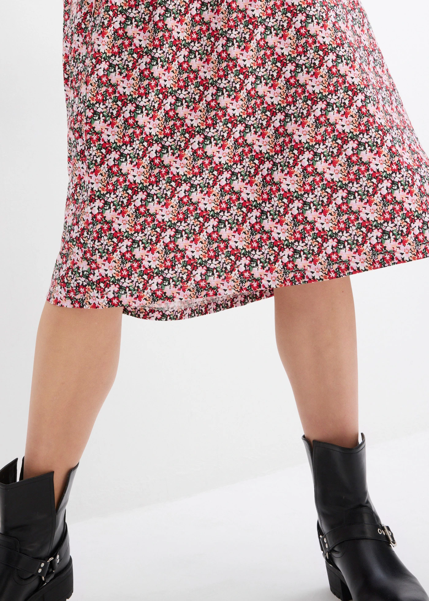 Midi jurk van katoen-jersey • aardbeirood gebloemd • bonprix online shop