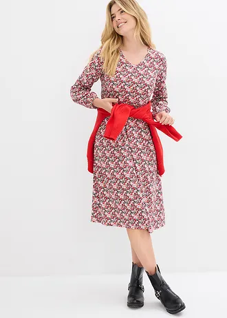Midi jurk van katoen-jersey • aardbeirood gebloemd • bonprix online shop