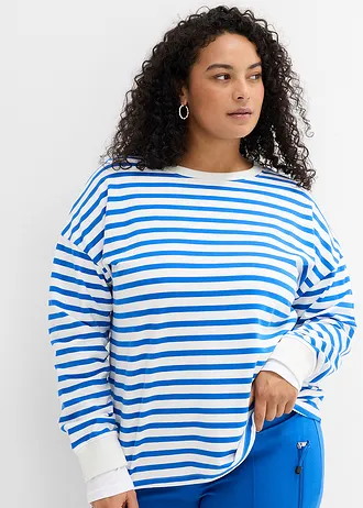 Sweater van biologisch katoen, Kleur: beige-arctisch blauw gestreept