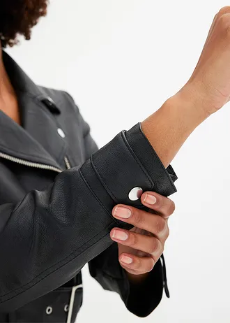 Geacă biker din imitație de piele, cu model crop până în talie • negru • magazin bonprix