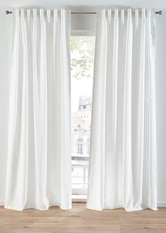 Semi transparant gordijn van duurzaam materiaal (2 stuks), Kleur: parelmoerbeige