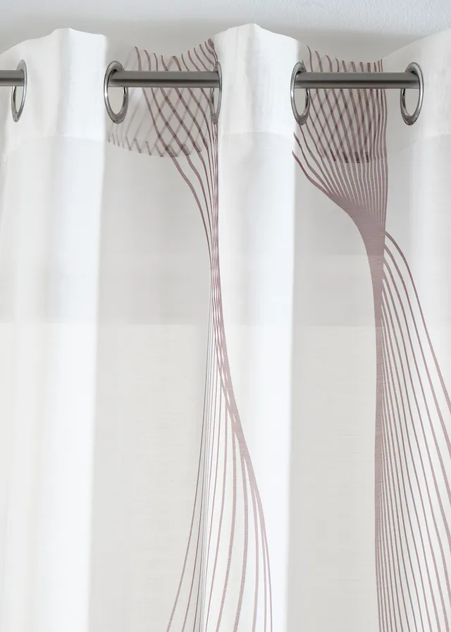 Gordijn met golvend motief (1 stuk), Kleur: wit-taupe