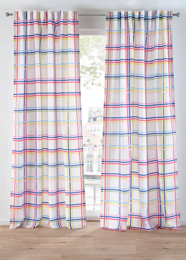 Transparant gordijn van gerecycled polyester met ruiten (1 stuk) • multicolour-wit • bonprix online shop