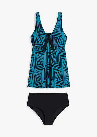 Costum de baie long tankini cu bretele late (set/2 buc.) • negru/turcoaz • magazin bonprix