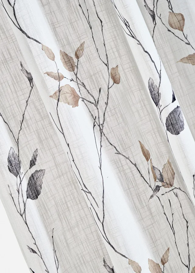 Gordijn met twijgen (1 stuk), Kleur: wit-sand-grijs gebloemd
