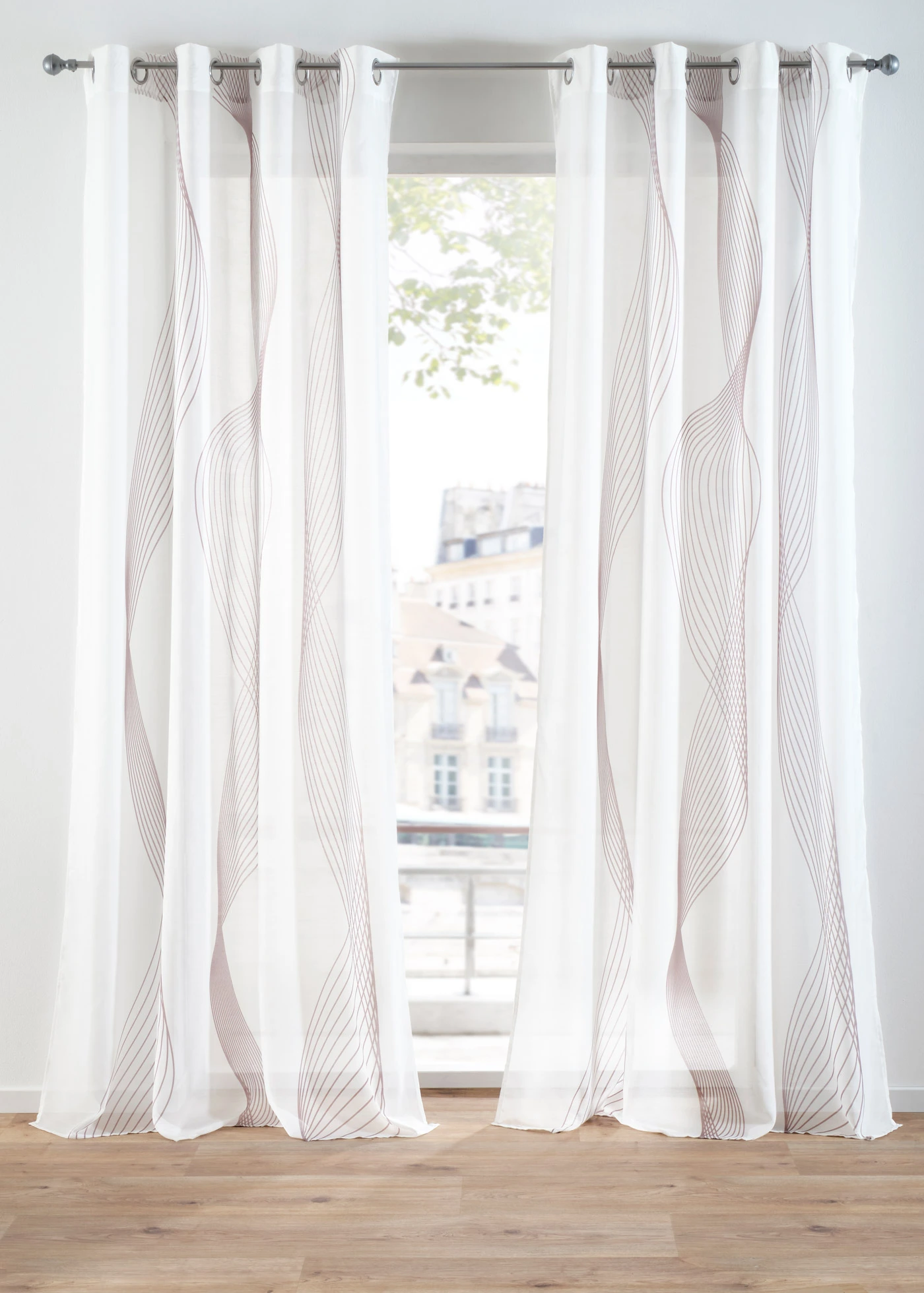 Gordijn met golvend motief (1 stuk) • wit-taupe • bonprix online shop