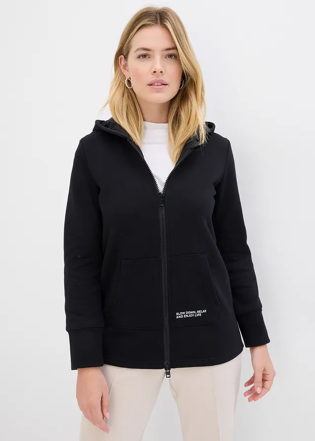 Super soft, lang sweatvest, Kleur: zwart