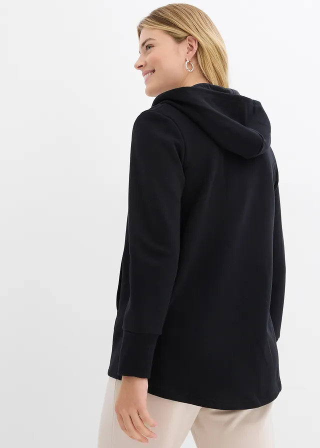 Super soft, lang sweatvest, Kleur: zwart