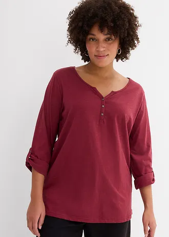 Shirt met knoopsluiting van biologisch katoen, Kleur: bordeaux