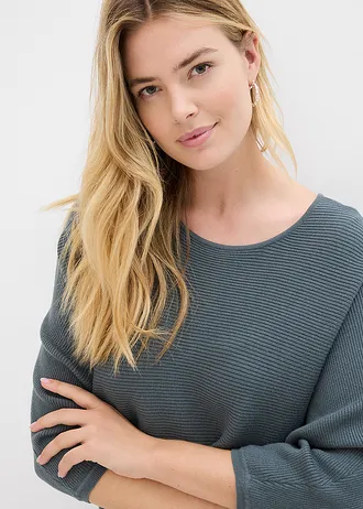 Sweter oversize z prążkowanego materiału z domieszką wiskozy • zielony eukaliptusowy • sklep bonprix