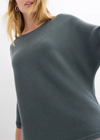 Sweter oversize z prążkowanego materiału z domieszką wiskozy • zielony eukaliptusowy • sklep bonprix