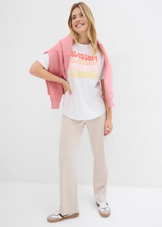T-shirt boxy oversize en coton, Couleur: blanc imprimé