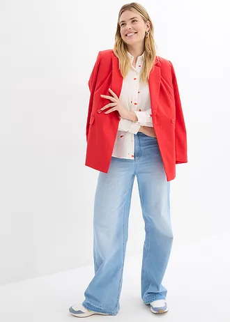 Mousselline blouse met hartjes, Kleur: wit-aardbeirood gedessineerd