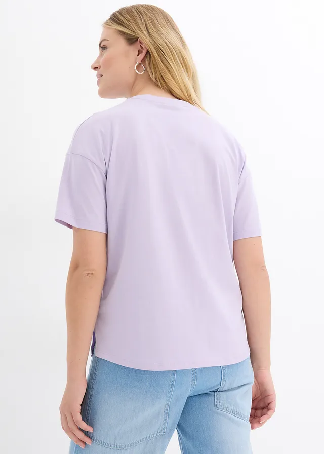 T-shirt boxy oversize en coton, Couleur: mauve clair imprimé