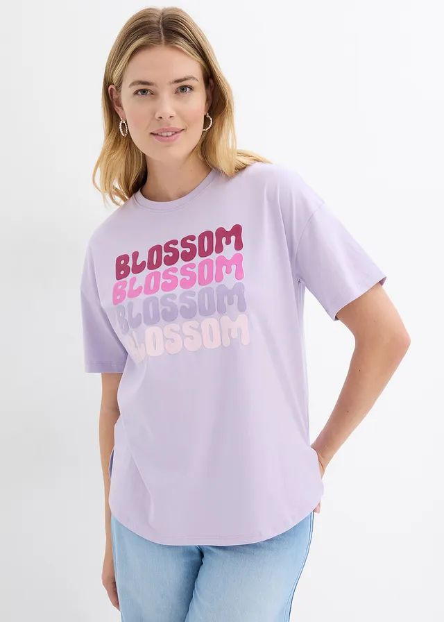 T-shirt boxy oversize en coton, Couleur: mauve clair imprimé