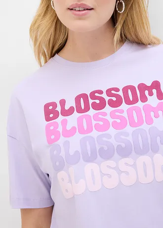 Bluză boxy oversize din bumbac organic • liliachiu pastel cu imprimeu • magazin bonprix