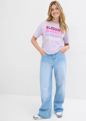 T-shirt boxy oversize en coton, Couleur: mauve clair imprimé