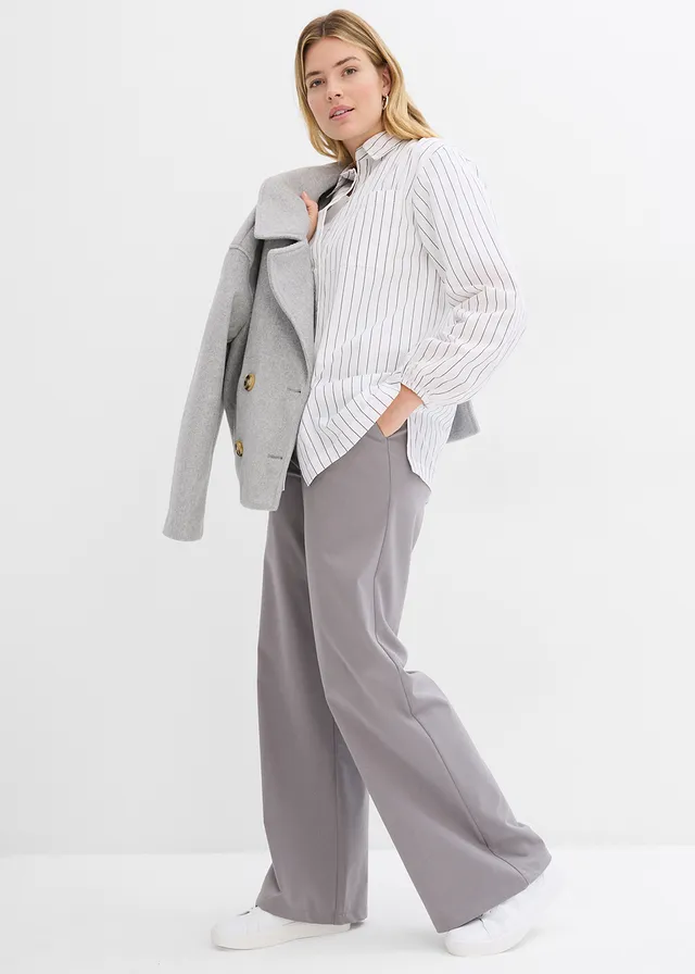 Oversized oberhemdblouse van popeline wit-zwart verticaal gestreept