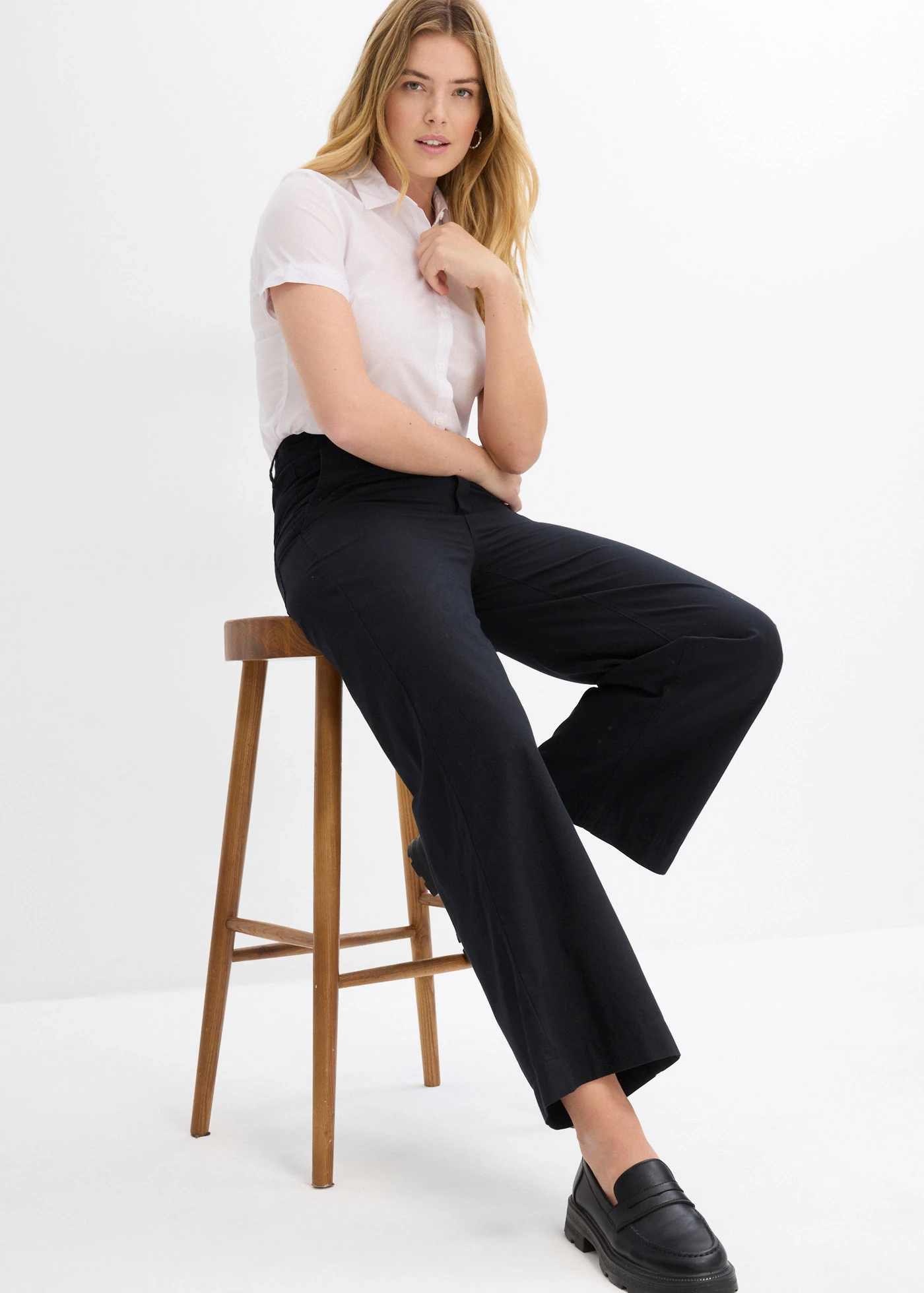 Široké kalhoty z čisté bavlny, High Waist • černá • bonprix obchod