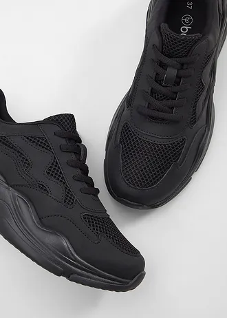 Sneakersy chunky z siateczkową wstawką • czarny • sklep bonprix