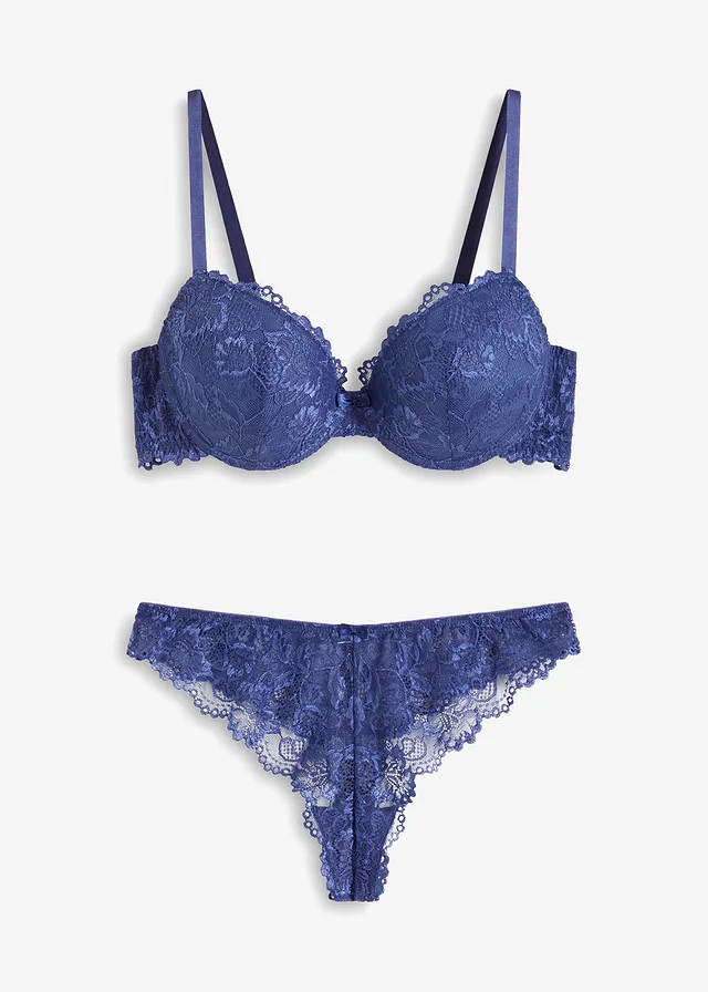 Sutien cu burete + chiloți string din dantelă delicată (set/2 piese)