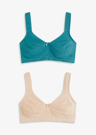 Minimizer T-shirt bh zonder beugels met biologisch katoen (set van 2), Kleur: mat petrol+mat beige