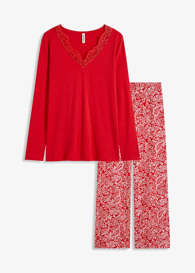 Piżama z szerokimi nogawkami, z wiskozy • truskawkowy • sklep bonprix