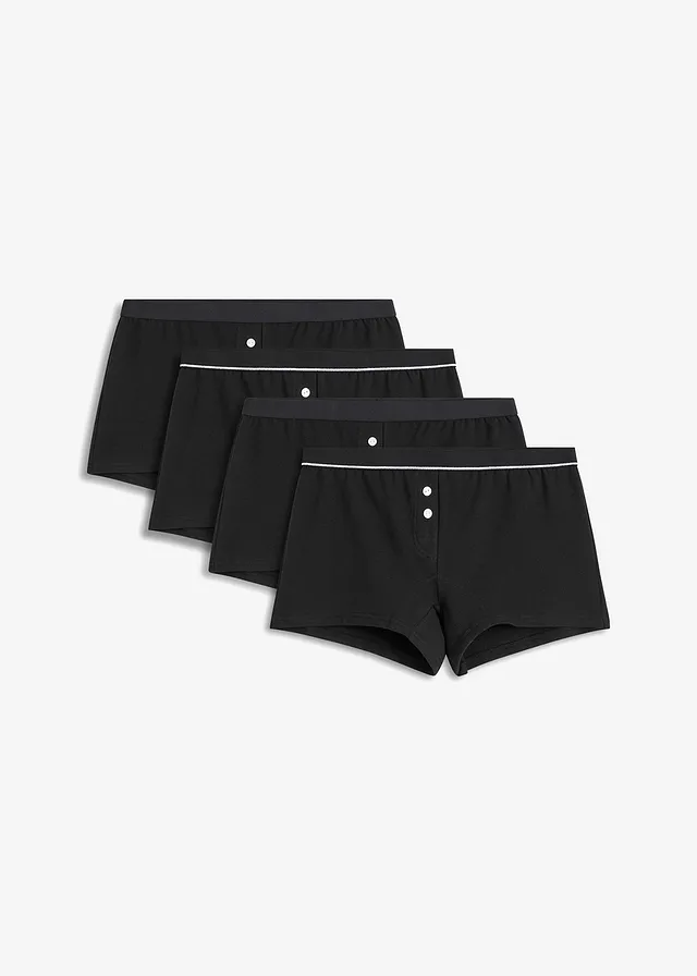 Lot de 4 boxers femme coton, Couleur: noir