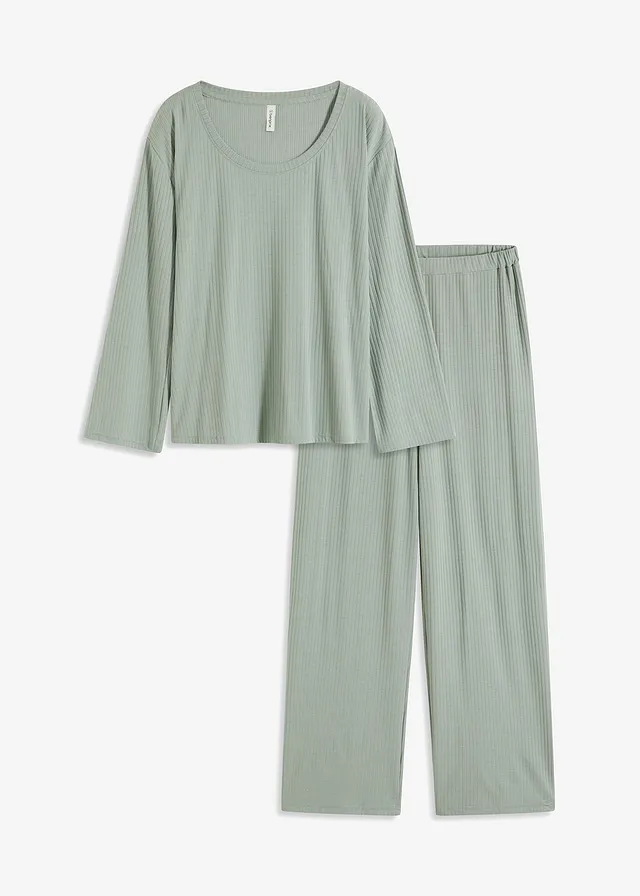 Pyjama met broek in gebreide look • grijsgroen • bonprix online shop