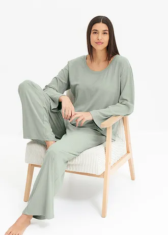 Pyjama met broek in gebreide look • grijsgroen • bonprix online shop