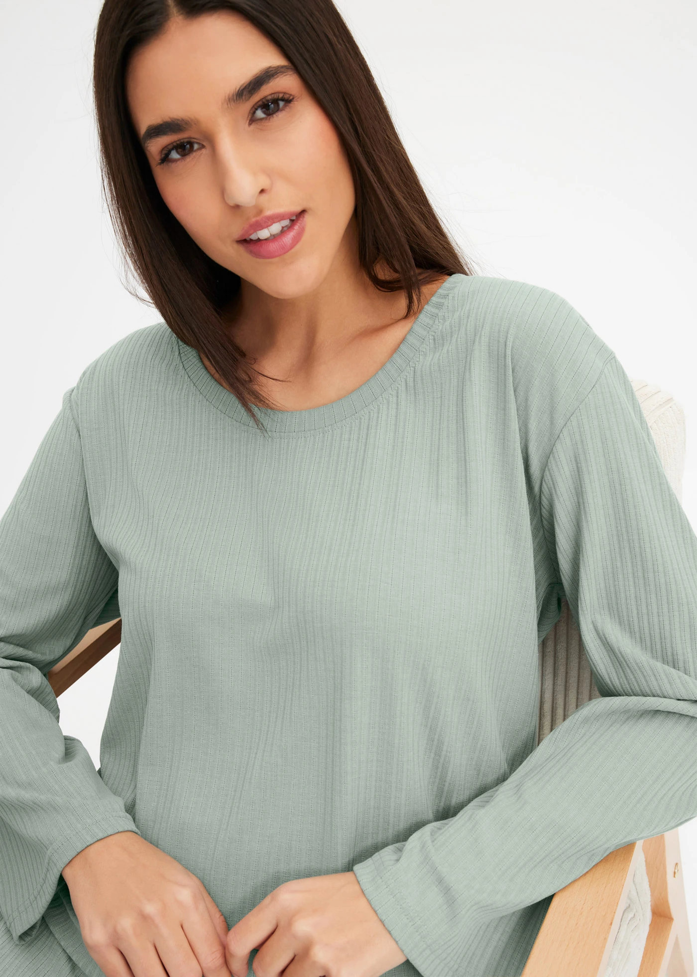 Pyjama met broek in gebreide look • grijsgroen • bonprix online shop