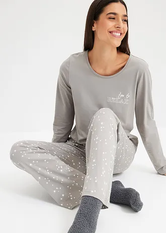 Pijama • gri, cu imprimeu • magazin bonprix