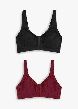 Bh met voorsluiting, zonder beugels (set van 2) • zwart+rododendronrood • bonprix online shop