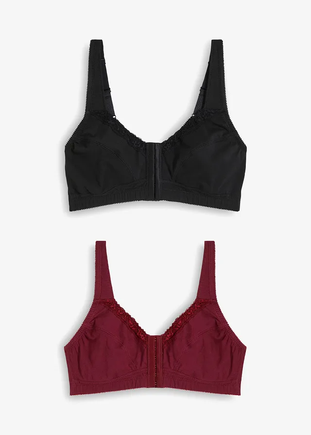 Bh met voorsluiting, zonder beugels (set van 2) • zwart+rododendronrood • bonprix online shop